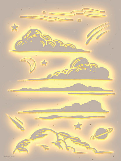 Seven Trees Design ST1115 - ST1115 - Stellar Silence - 12x16 clouds and stars, neon sketch art, yellow light glow, whimsical sky, planets and comets, dreamy illustration, modern celestial from Penny Lane