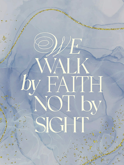 Seven Trees Design ST1133 - ST1133 - Walk by Faith - 12x16 faith quote, religious text, elegant typography, marbled background, light blue and gold, decorative text, Christian message, spiritual art, swirled ink from Penny Lane