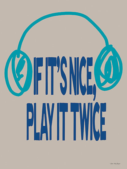 Seven Trees Design ST1138 - ST1138 - Play It Twice - 12x16 headphones, music listening, repeated song, catchy tune, minimalist design, music quote, bright colors from Penny Lane