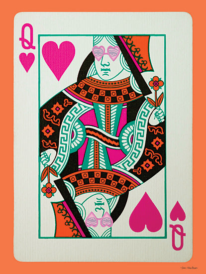 Seven Trees Design ST1161 - ST1161 - The Queen of Hearts - 12x16 Queen of hearts, playing card, heart-shaped glasses, pop art, neon colors, love, games, whimsical, modern design, stylized card from Penny Lane