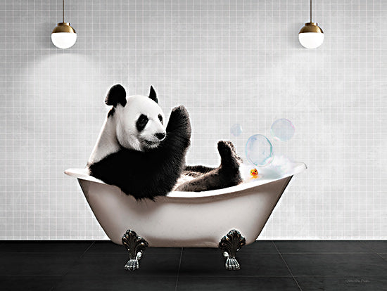 Seven Trees Design ST1167 - ST1167 - Panda Bath - 16x12 panda in bathtub, rubber duck, bubbles, humor art, anthropomorphic animal, whimsical bathroom scene, panda character, tiled background, relaxing moment from Penny Lane