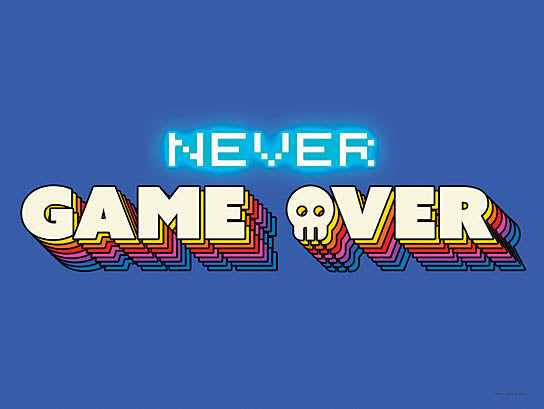 Seven Trees Design ST1172 - ST1172 - Never Game Over - 16x12 pixel font, neon glow, video game phrase, retro gaming text, motivational message, skull icon, vibrant blue background from Penny Lane