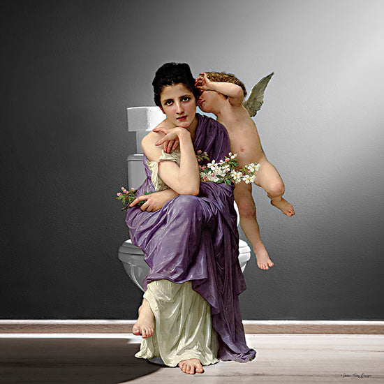 Seven Trees Design ST1178 - ST1178 - Renaissance Bath - 12x12 Classical figure on toilet, child angel, surreal humor, flowers, modern meets classical, whimsical art from Penny Lane