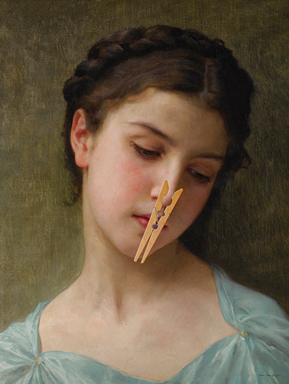 Seven Trees Design ST1180 - ST1180 - A Fragile Moment - 12x16 classical portrait, woman with clothespin, humorous twist, traditional painting style, surreal touch from Penny Lane