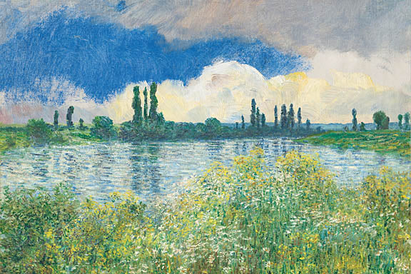 Seven Trees Design ST1204 - ST1204 - Above the Quiet Waters - 18x12 impressionist painting, riverbank, wildflowers, bright sky, serene landscape, nature scene, Claude Monet style from Penny Lane
