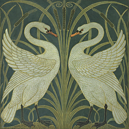 Seven Trees Design ST1230 - ST1230 - Graceful Pair - 12x12 art nouveau swans, symmetrical birds, decorative pattern, green botanical background from Penny Lane