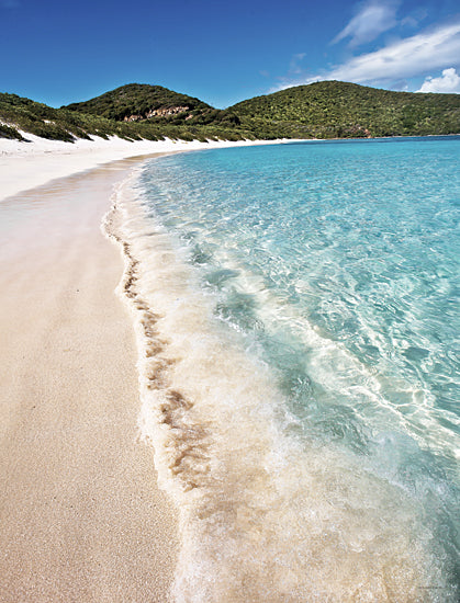 Catch A Star Fine Art STAR126 - STAR126 - Caribbean Beach Coast - 12x16 clear turquoise ocean, shallow beach waters, white sand, tropical coast, distant islands, blue sky, fluffy clouds from Penny Lane