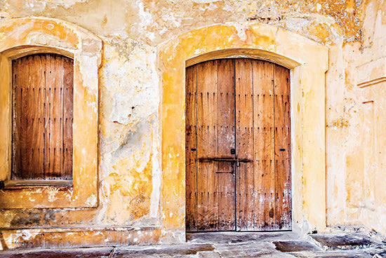 Catch A Star Fine Art STAR196 - STAR196 - Echoes of the Past - 18x12 Rustic wooden doors, arched entryway, textured wall, colonial architecture, historical structure, warm earthy tones, vintage facade, heritage site from Penny Lane