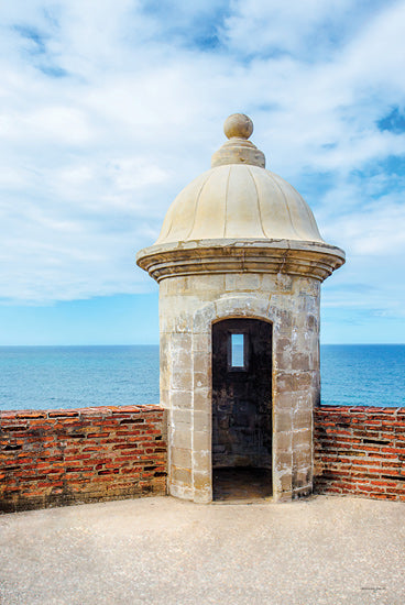 Catch A Star Fine Art STAR198 - STAR198 - Coastal Cornerstone - 12x18 Coastal watchtower, ocean view, seascape lookout, historical fortress, brick wall, stone turret, tropical blue sea from Penny Lane