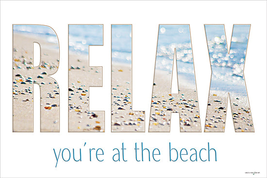 Catch A Star Fine Art STAR204 - STAR204 - Relax - You're at the Beach - 18x12 Relax typography, seashell beach background, calm shore, motivational coastal theme, peaceful vacation message from Penny Lane