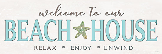 Catch A Star Fine Art STAR209 - STAR209 - Beach House Sign - Starfish - 36x12 beach house, starfish, welcome sign, ocean themed, relax, unwind, enjoy, light blue, sea life from Penny Lane