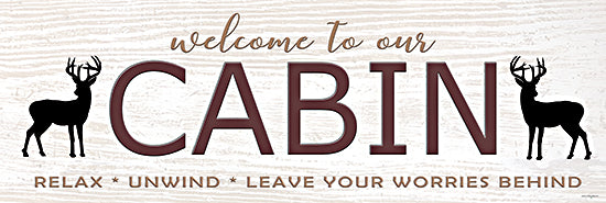 Catch A Star Fine Art STAR213 - STAR213 - Welcome to Our Cabin Sign - Deer - 36x12 cabin welcome sign, deer silhouette, rustic brown, cozy retreat, woodland theme, unwind, relax from Penny Lane