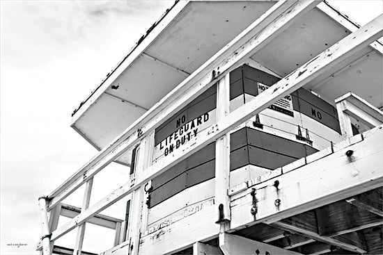 Catch a Star Fine Art STAR225 - STAR225 - No Lifeguard on Duty - 18x12 lifeguard tower, no lifeguard on duty, coastal structure, beach patrol, black and white photography, weathered wood, dramatic sky, minimalism, architecture from Penny Lane