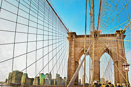 Catch a Star Fine Art STAR239 - STAR239 - Cityscape Web - 18x12 brooklyn bridge close up, stone arch, bridge details, architectural marvel, sunset light, urban landmark, city icon, walking path, historical structure from Penny Lane