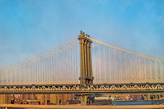 Catch a Star Fine Art STAR242 - STAR242 - Manhattan Bridge at Sunset - 18x12 manhattan bridge, suspension bridge, cityscape, urban view, water below, architectural lines, clear sky, new york city infrastructure, bridges of NYC from Penny Lane