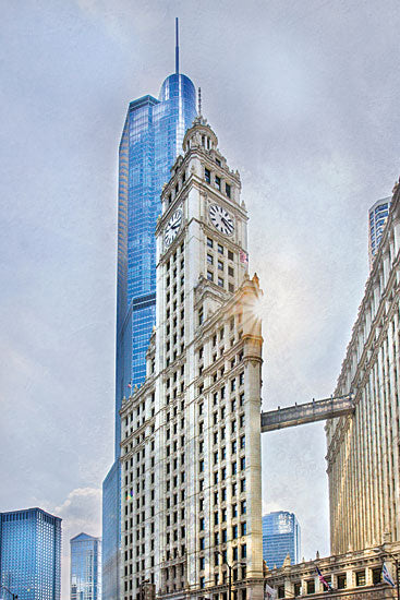 Catch a Star Fine Art STAR253 - STAR253 - Wrigley Building - 12x18 Chicago, Wrigley Building, clock tower, architecture, urban landmark, skyscrapers, Trump Tower background, iconic building from Penny Lane