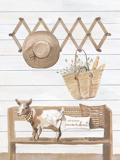 White Ladder WL177 - WL177 - Harvest Market Bench    - 12x16 goat, bench, straw hat, market bag, rustic decor, farm setup, gingham, wooden textures, interior styled, country home from Penny Lane