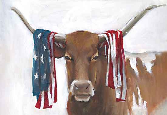 White Ladder WL179 - WL179 - Patriotic Longhorn  - 18x12 longhorn, American flag, patriotic, Western decor, red white and blue, rustic, cattle, Texas theme, independence, barn art from Penny Lane