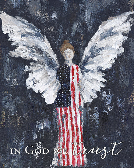 White Ladder WL181 - WL181 - In God We Trust Patriotic Angel   - 12x16 angel, patriotic dress, stars and stripes, wings, faith, textured background, American flag, religious, inspirational quote from Penny Lane