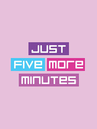 Yass Naffas Designs YND399 - YND399 - Five More Minutes - 12x16 Just Five More Minutes quote, pastel colors, digital typography, playful design, gamer humor, retro font, purple pink blue blocks, gamer lifestyle from Penny Lane