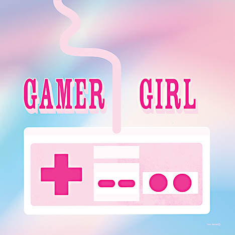 Yass Naffas Designs YND409 - YND409 - Gamer Girl - 12x12 Gamer girl, pastel colors, retro controller, pink and purple, gaming culture, nostalgic gaming, feminine gaming design, vintage console, aesthetic gamer art from Penny Lane