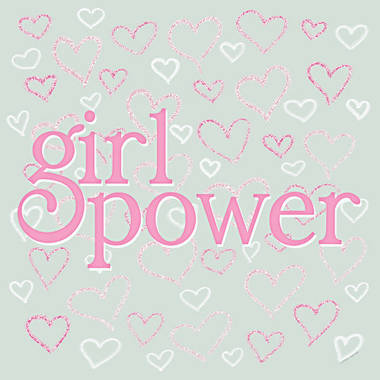 Yass Naffas Designs YND513 - YND513 - Girl Power - Sparkling Hearts    - 12x12 Girl power, pink glitter hearts, empowerment design, feminine statement, pastel green background, equality message, sparkly graphics from Penny Lane