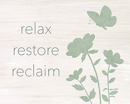 Annie LaPoint ALP2308 - ALP2308 - Relax, Restore, Reclaim - 16x12 Butterfly, Flowers, Inspirational, Relax, Restore, Reclaim, Typography, Signs, Textual Art, Green & White from Penny Lane