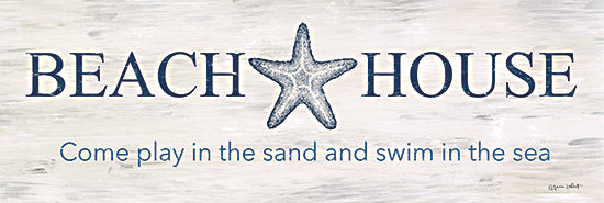 Annie LaPoint ALP2338 - ALP2338 - Beach House - 18x6 Coastal, Beach House, Come Play in the Sand and Swim in the Sea, Typography, Signs, Textual Art, Shells, Summer, Blue & White from Penny Lane