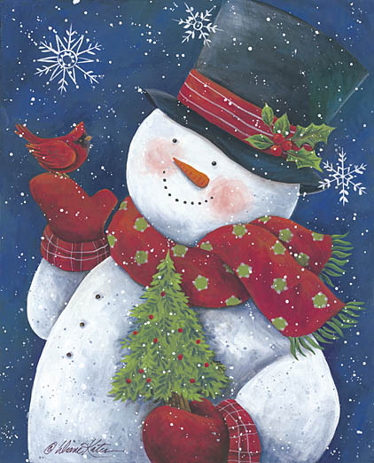 Diane Kater ART1030 - Cheery Snowman with Tree - Snowman, Cardinal, Christmas Tree, Top Hat, Scarf, Mittens from Penny Lane Publishing