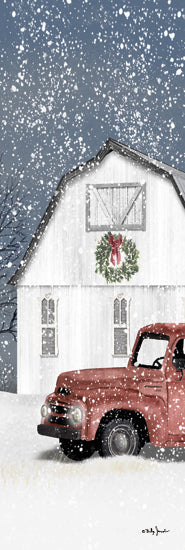 Billy Jacobs BJ1315 - BJ1315 - Wintry Weather Panel - 8x24  Truck, Red Truck, Barn, White Barn, Farm, Christmas Wreath, Winter, Snow, Folk Art, Wintery Weather from Penny Lane
