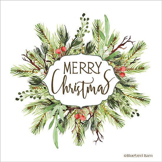 Bluebird Barn BLUE369 - BLUE369 - Merry Christmas Greenery I    - 12x12 Holidays, Merry Christmas, Wreath, Pine Branches, Berries, Nature from Penny Lane