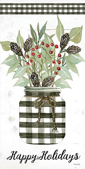 Cindy Jacobs CIN2102 - CIN2102 - Happy Holidays Gingham Jar     - 9x18 Holidays, Jar, Black & White Gingham, Greenery, Berries, Signs from Penny Lane