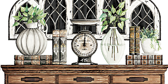 Cindy Jacobs CIN3473 - CIN3473 - Antique Scale and Books - 18x9 Still Life, Scale, Vintage, Books, Greenery, Windows, Decorative from Penny Lane