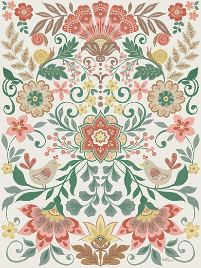 Cat Thurman Designs CTD200 - CTD200 - Folk Floral - 12x16 Folk Art, Flowers, Greenery, Birds, Pink, Yellow, Tan from Penny Lane