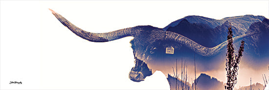 Dakota Diener DAK278 - DAK278 - Setting Sun  - 18x6 Photography, Cow, Longhorn, Cow, Double Exposure, Landscape, Tall Grass, Setting Sun from Penny Lane