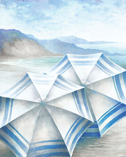 Dogwood Portfolio DOG184 - DOG184 - Coastal Umbrellas - 12x16 Umbrellas, Beach, Sand, Coast, Blue & White, Coastal, Summer from Penny Lane
