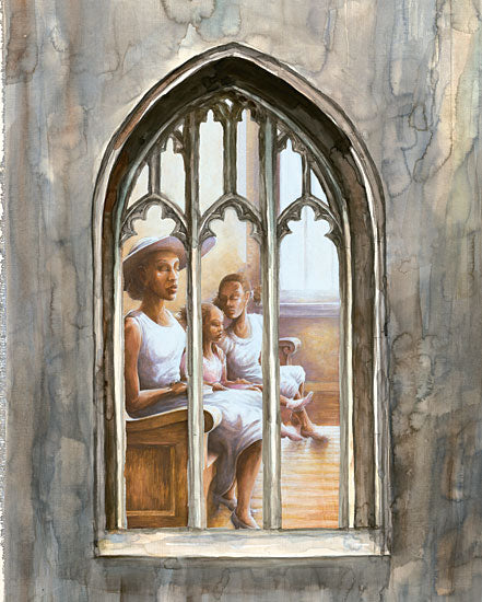 Dogwood Portfolio DOG193 - DOG193 - Sunday Meeting - 12x16 Church, Sunday, Family, Church Pew, Gothic Window, Black Art, Ethnic from Penny Lane