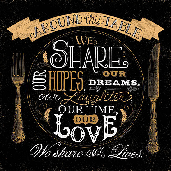 Deb Strain DS1068 - Around This Table - Knife, Fork, Plate, Gold, Kitchen from Penny Lane Publishing