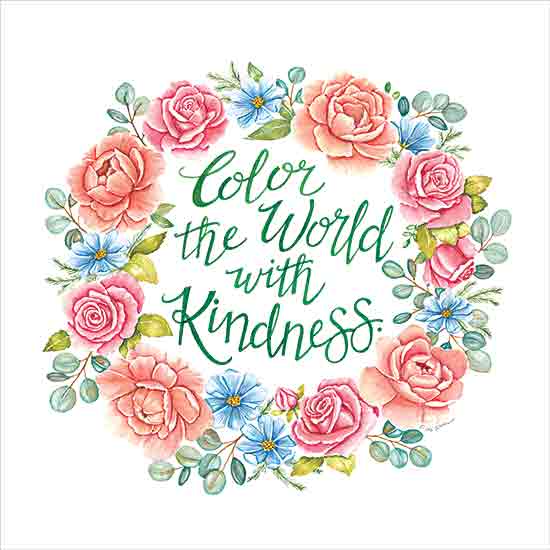 Deb Strain DS2249 - DS2249 - Color the World with Kindness - 12x12 Inspirational, Color the World with Kindness, Typography, Signs, Wreath, Flowers, Roses,  Greenery, Summer from Penny Lane