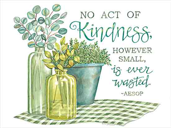 Deb Strain DS2250 - DS2250 - No Act of Kindness - 16x12 Inspirational, No Act of Kindness, However Small, is Ever Wasted, Aesop, Quote, Typography, Signs, Textual Art, Still Life, Greenery, Vases, Pot, Eucalyptus, Plaid, French Country from Penny Lane