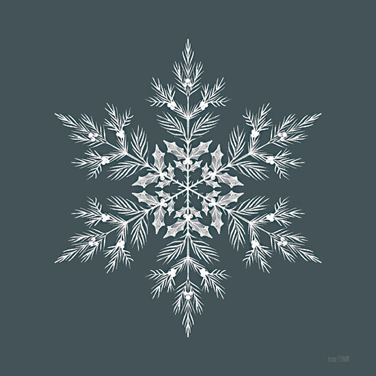 House Fenway FEN1126 - FEN1126 - Blue Christmas Snowflake II - 12x12 Christmas, Holidays, Evergreen Snowflake, Greenery, Blue Background, Blue & White, Winter from Penny Lane