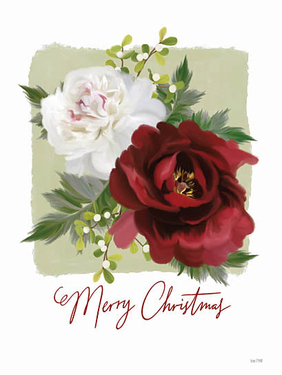House Fenway FEN703 - FEN703 - Botanical Merry Christmas - 12x16 Christmas, Holidays, Flowers, Red, White Flowers, Greenery, Typography, Signs, Merry Christmas, Winter from Penny Lane