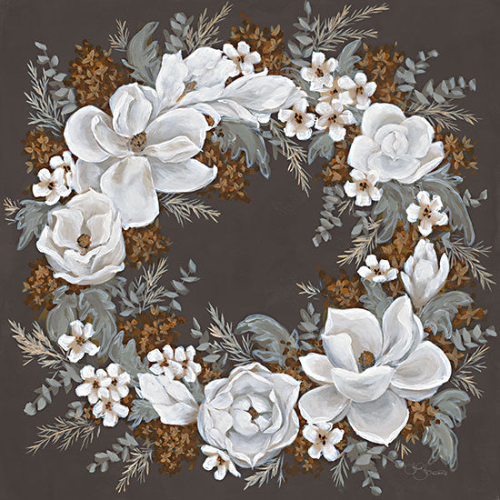 Hollihocks Art HH236 - HH236 - Magnolia Wreath - 12x12 Wreath, Magnolia, Greenery, White Magnolias, Spring Flower, Dark Background from Penny Lane