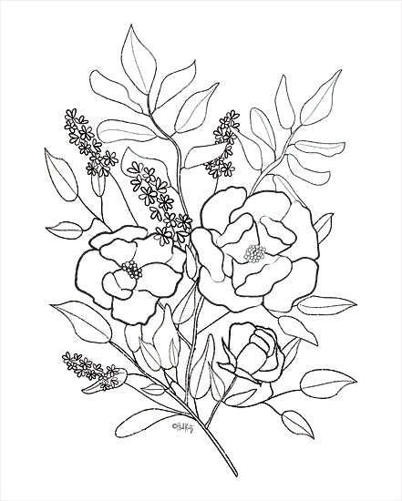 Heidi Kuntz HK130 - HK130 - Farmhouse Florals I     - 12x16 Flowers, Sketch, Black & White from Penny Lane