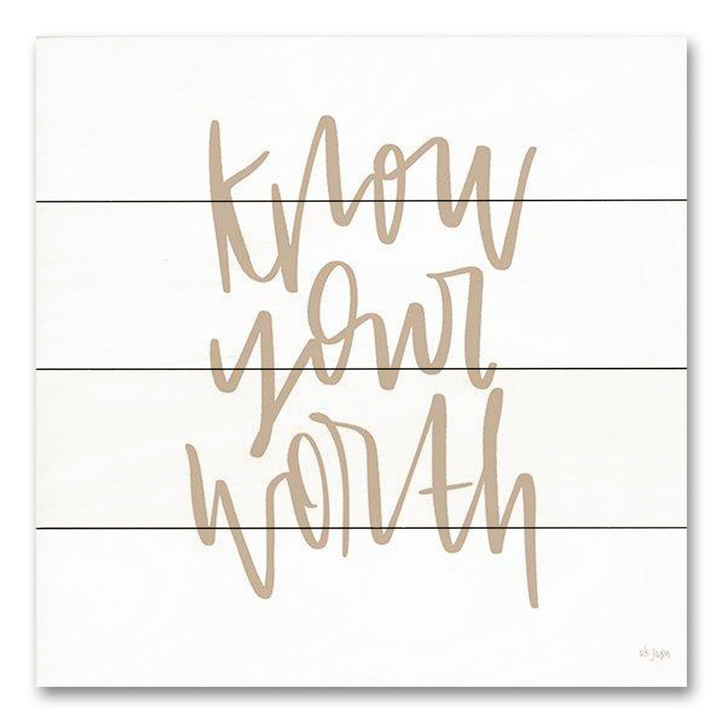 Jaxn Blvd. JAXN663PAL - JAXN663PAL - Know Your Worth - 12x12 Inspirational, Typography, Signs, Motivational, Know Your Worth, Tween, Gold from Penny Lane