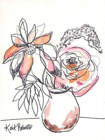 Kait Roberts KR861 - KR861 - Peach Bellini I - 12x16 Abstract, Flowers, Peach Flowers, Bouquet, Drawing Print, Fall, Contemporary from Penny Lane