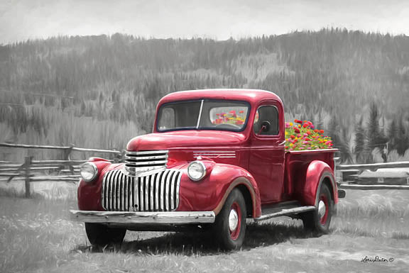 Lori Deiter LD1347 - LD1347 - American Made with Flowers    - 18x12 Truck, Flower Bed, Vintage, Landscape, Mountain, Trees from Penny Lane