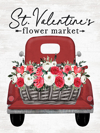 lettered & lined LET1049 - LET1049 - St. Valentine's Flower Market - 12x16 Valentine's Day, Truck, Red Truck, Flowers, Red Flowers, White Flowers, Bouquets, St. Valentine's Flower Market, Typography, Signs, Textual Art, Hearts, Banner, Basket of Flowers, Spring from Penny Lane