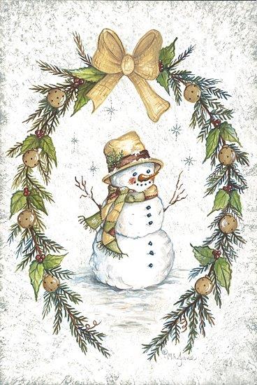 Mary Ann June MARY624 - MARY624 - The Most Wonderful Time of the Year - 12x18 Christmas, Holidays, Winter, Snowman, Greenery Swag, Gold Bow, Ornaments, Holly, Berries from Penny Lane