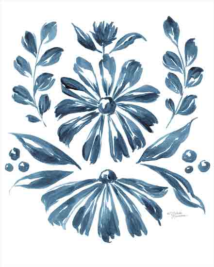 Michele Norman MN326 - MN326 - Blue Daisy #1    - 12x16 Flowers, Daisies, Blue & White, Folk Art, Cottage/Country from Penny Lane